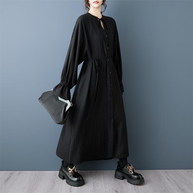 Long sleeve plus size black vintage new in dresses for women casual loose spring autumn dress