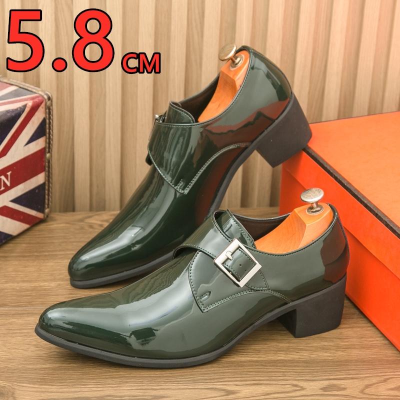 Luxury Designer Monk Leather Men Shoes 5.8CM High Heels Polish Buckle Strap Pointed Toe Casual Shoes Men Party Wedding Shoes