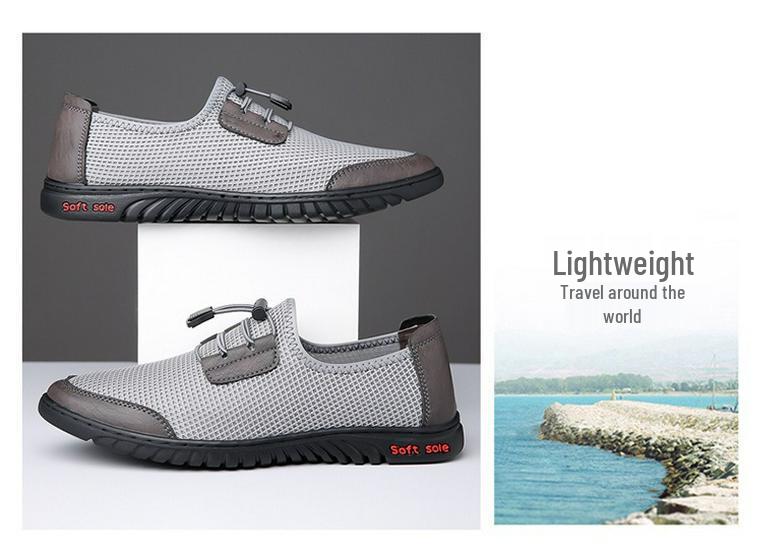 Men's Classic Non-Slip Breathable Leather Sandals - Lightweight & Fashionable Summer Slip-Ons