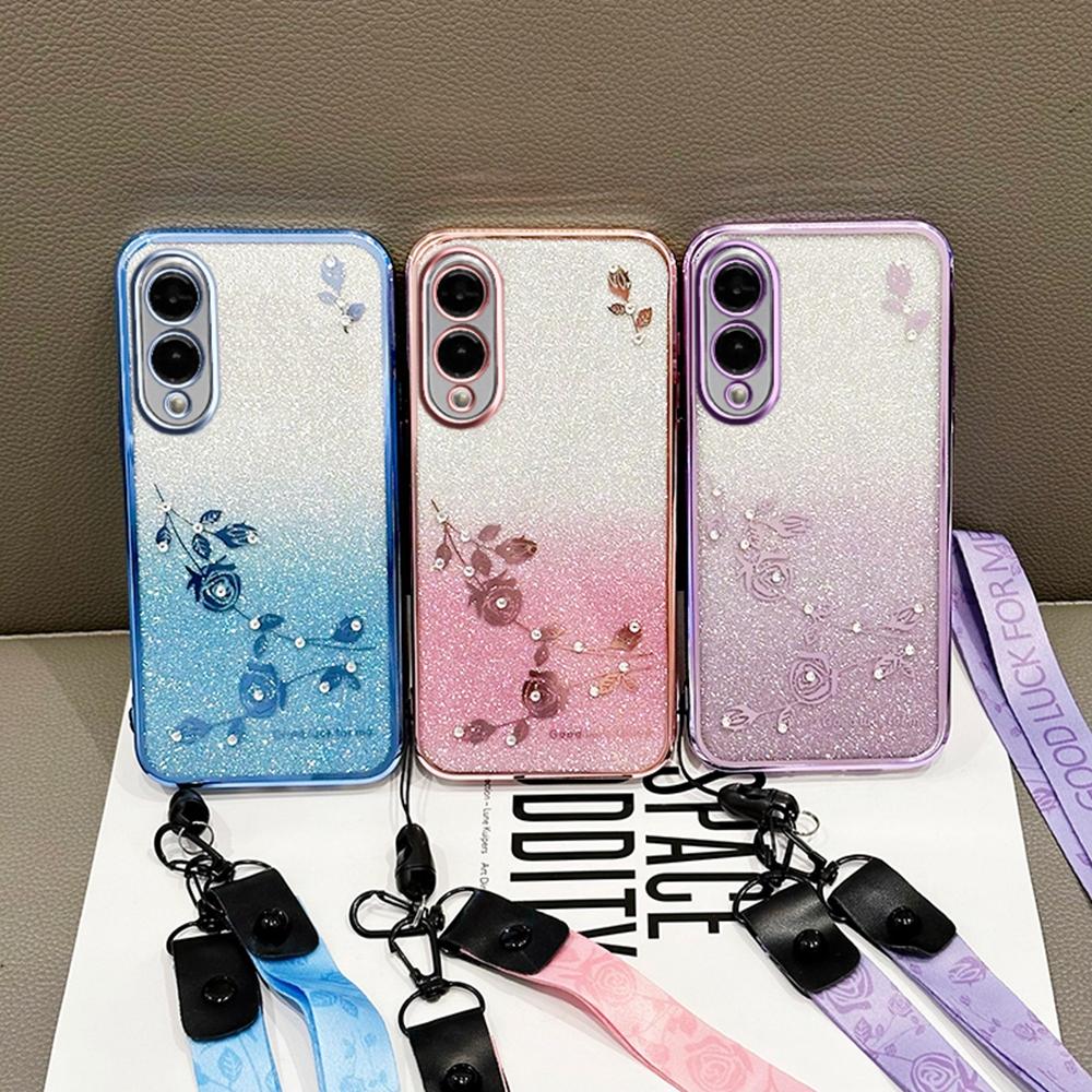 KADEM For Samsung Galaxy S25 Edge Case Flower Pattern TPU Gradient Phone Cover with Lanyards