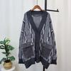 Autumn and Winter Splicing Pocket Denim Knitted Cardigan Women's Loose Lazy Style Versatile Sweater Jacket Thick
