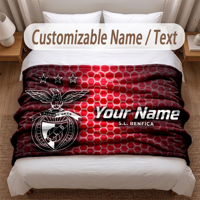 Benfica FC Printed Flannel Blanket Custom Name Text Soft Warm Throw For Bedroom Holiday Gift