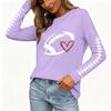 Women's Fashion Rugby Print Long Sleeve Neck Top with Side Slit Hem