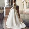 European and American New Wedding Dress Crew Neck Lace Long Sleeve Satin Thin Can Be Ordered Large Size