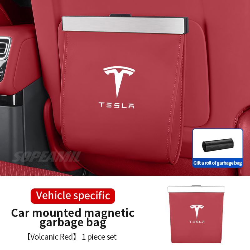 ACR3 Car Garbage Bag Led Light Magnetic Adsorption Seat Back Hanging Storage Bag Trash Can For Tesla Model 3 Model Y Model S Model X