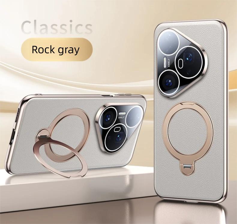 Premium Magnetic Vegan Leather Stand Cover for Huawei Pura 70 Ultra / 80 Pro+ Case 360 Rotatable Metal Bracket Plating Frame