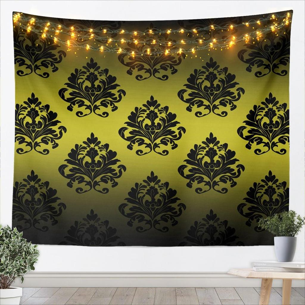 Black & White Crown Tapestry, Ornate Baroque Floral Pattern Print, Wall Hanging for Luxury & Vintage Aesthetic Home Decor