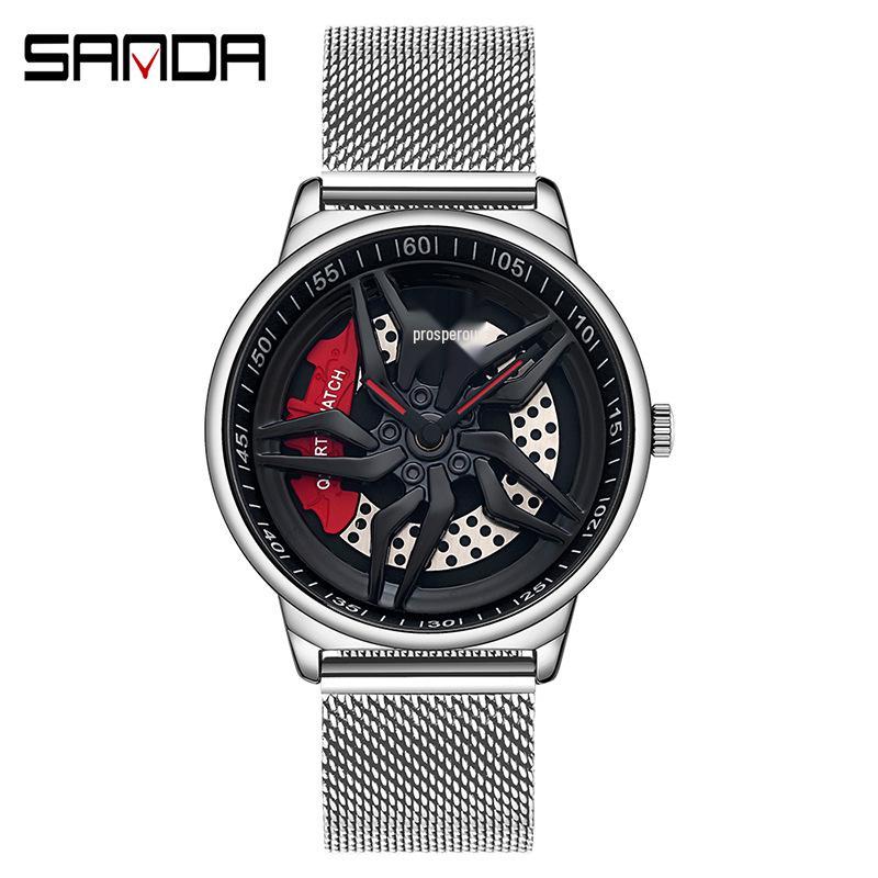 Sanda Men's Creative Rotating Quartz Wristwatch with Mesh Strap