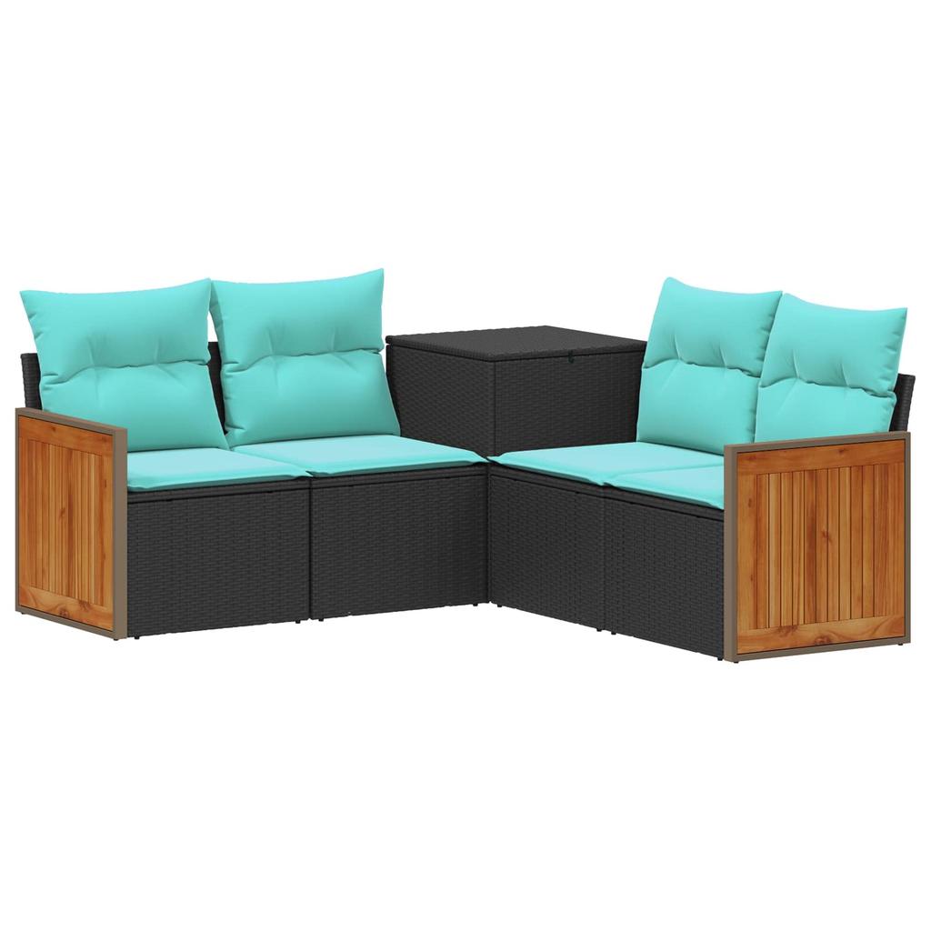 Sofa Set 5 Pieces Black and Blue Poly Rattan and Steel