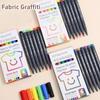 6pcs Fabric Graffiti Marker Pens Set Washable & Reusable Drawing for Cotton Canvas Linen DIY Paint School