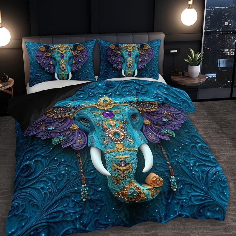 Ethnic Style Tribal Retro Elephant Print Quilt Cover Set Quilt Cover+2 Pillowcases High-Definition Printing For Home All Seasons