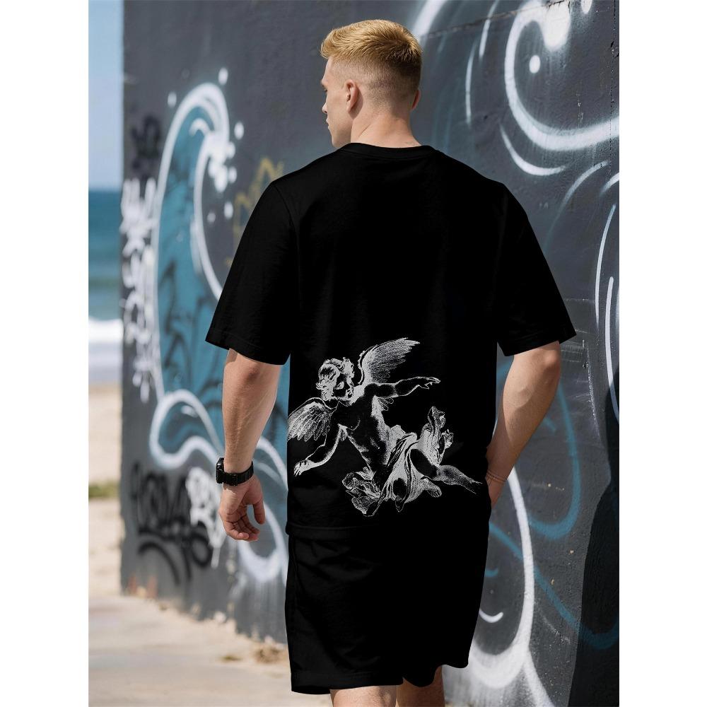 Summer New Men's Short-Sleeved Set with 3D Skull Pattern Print - Street Casual Fashion Comfortable and Soft