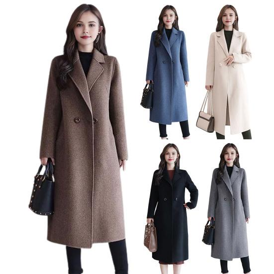 Kadın Ceket Yakası Aşağı Cepler Düz Renk Çift Düğmeli Bol Kesim Palto Termal Uzun Kollu Seyahat Arkadaşlık İlkbahar Sonbahar Kış Mont