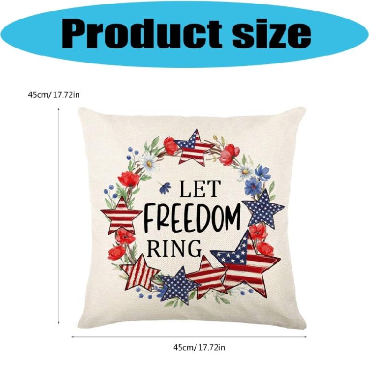 Star Striped Flower Wreath Throw Pillow Case 4th of July Patriotic Independence Memorial Day US Flag Cushion Cover