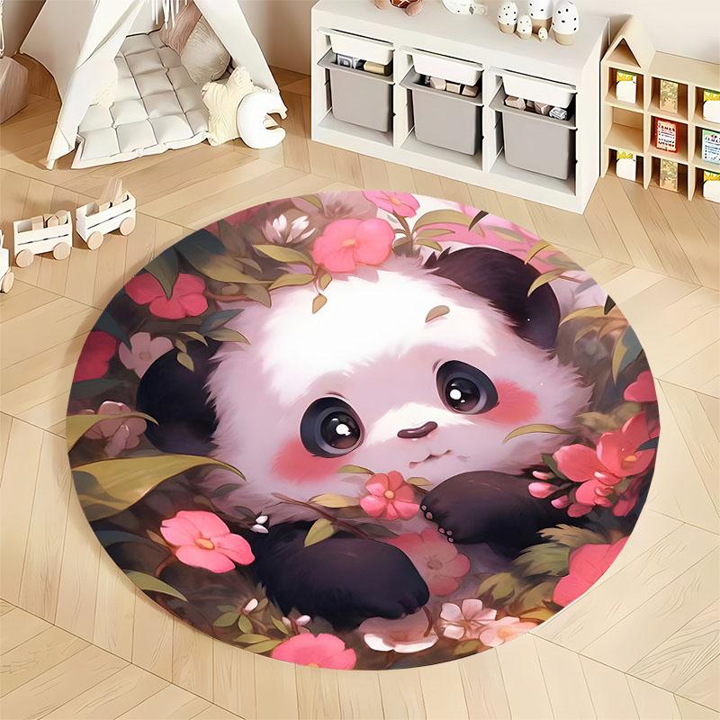 Panda and Floral Design for Cozy Living Spaces Round Carpet for Home Sofa Bedroom, Gift