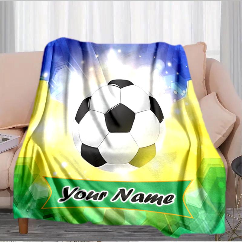1PC Custom Name Soccer Ball Bright Background blanket versatile,all-season throw suitable for the living room,bedroom,camping,travel,and gift
