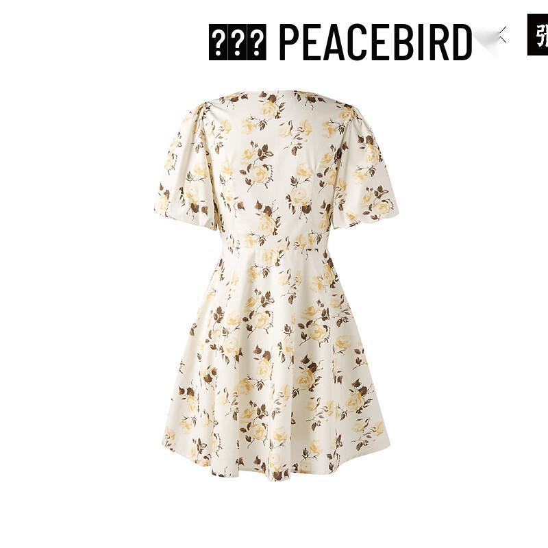 PEACEBIRD Women's V-Neck Floral Mini Dress with Puff Sleeves