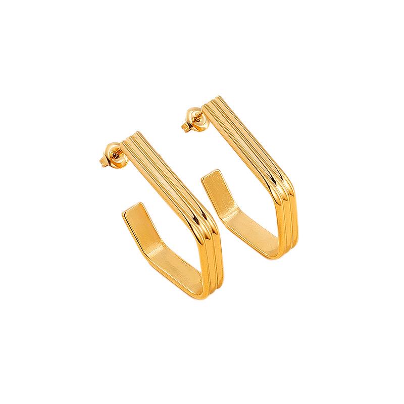 European Geometric Titanium Steel Gold-Plated Earrings: Simple, Versatile, Fashionable Ear Studs