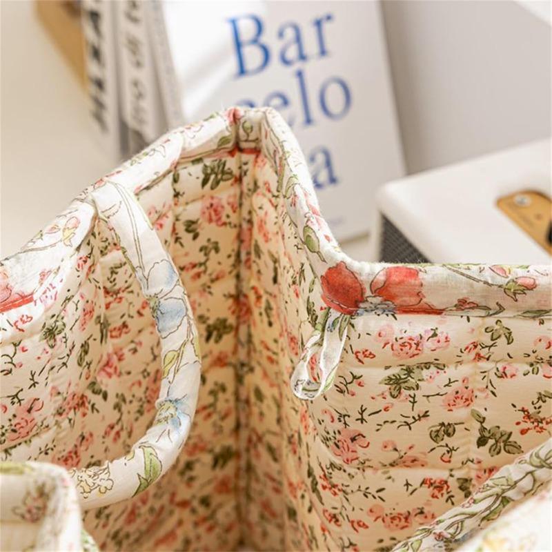 Boho Fabric Storage Basket, Floral Laundry Baskets,Decoration Large Capacity Storage Baskets, Portable Folding Storage Bag for Clothes and Sundries