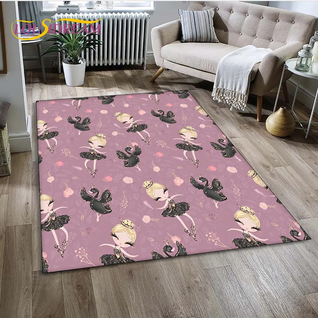 3D Cute Ballet Girl Ballerina Unicorn Cartoon Area Rug,Carpet for Home Living Room Bedroom Sofa Doormat Decor,Non-slip Floor Mat
