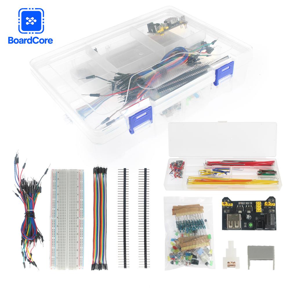 Boxed DIY Project Starter Electronic Kit MB-102 830 Tie-points Breadboard Jumper Resistors Capacitor Diode for Arduino UNO R3