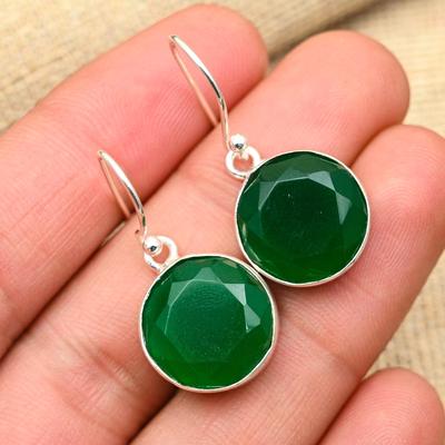 Lindos brincos de joias de prata esterlina 925 sólidas artesanais com pedras preciosas de ônix verde para mulheres