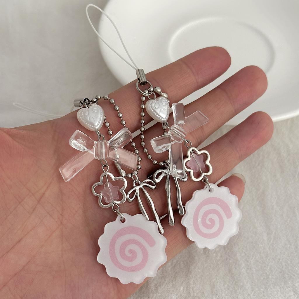 Sweet Bow Strawberry Pendant Keychain, Creative Lollipop Star Mobile Phone Chain Lanyard