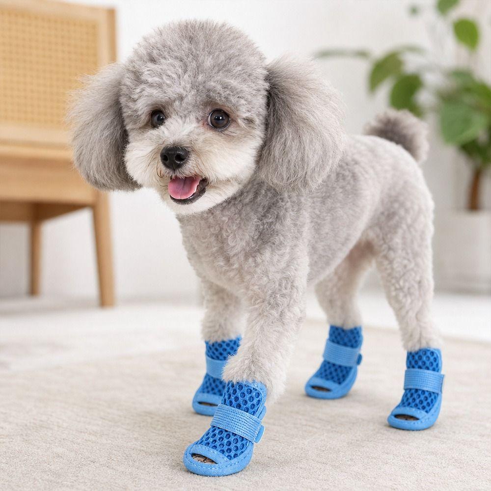 4Pcs Soft-sole Dog Shoes Non-slip Cooling Dog Boots Cute Dog Foot Cover For Small Medium Pets