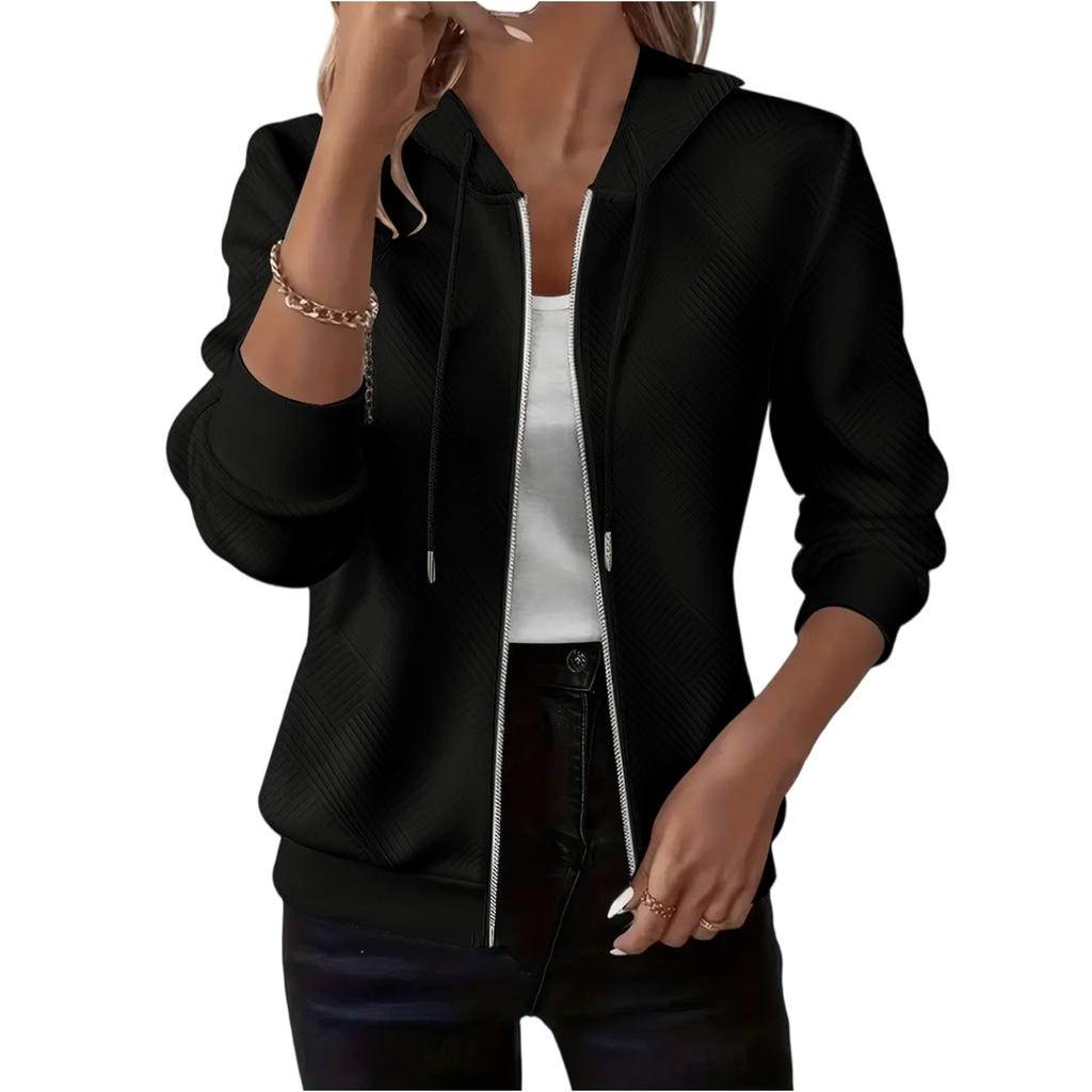 Jachetă Sport la Modă pentru Femei, Culoare Uni, cu Glugă, Mânecă Lungă, Buzunar, Croială Largă, Fermoar