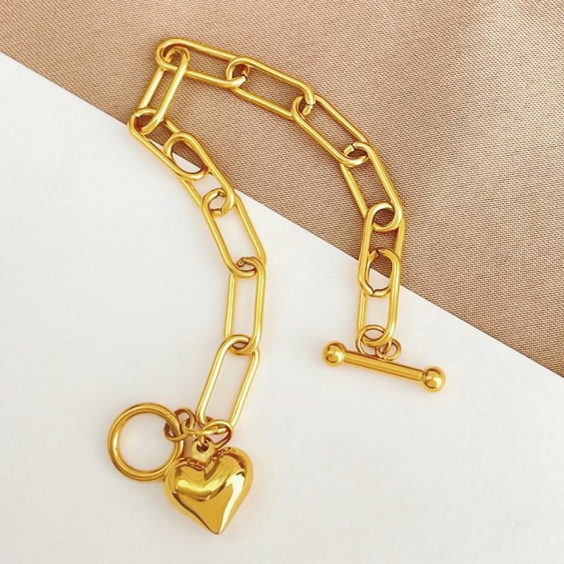Titanium Steel Heart Charm Bracelet Women Gold Plated Minimalist Geometric Stackable Jewelry