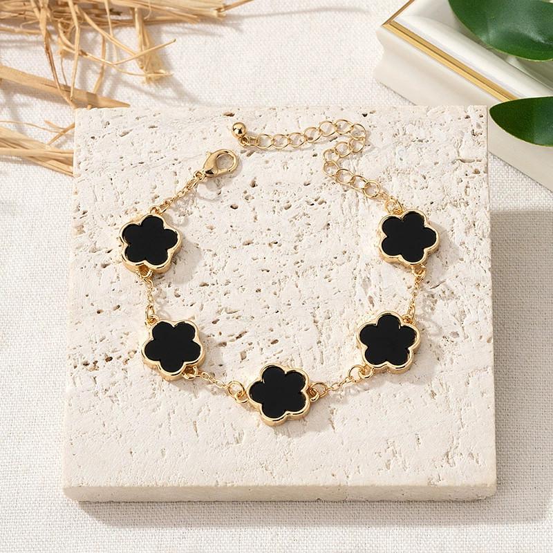 Black White Five Leaf Clover Bracelet Women Flower Bracelet Party Birthday Gift