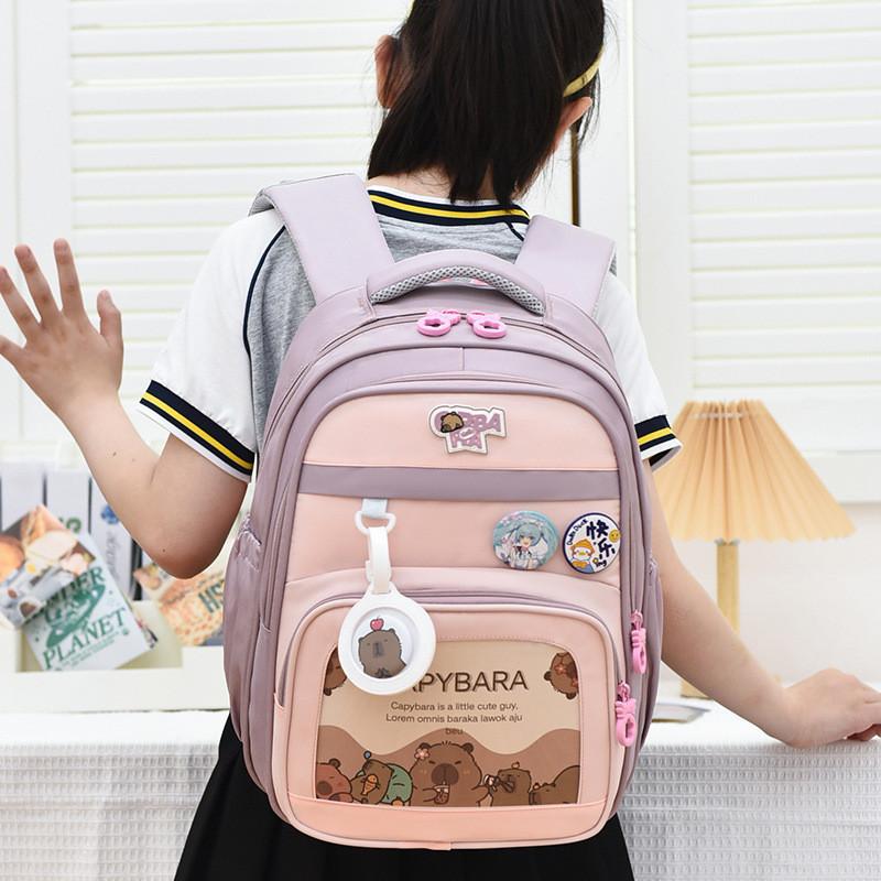 Capybara Pattern School Backpack For Kids With Durable Oxford Material And Comfortable Archshaped Shoulder Straps
