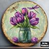 D Flat Pc Xinxcm D Flat Round Sign Vintage Plaque Featuring Purple Tulips Dragonfly and Floral Decorative Sign Sui