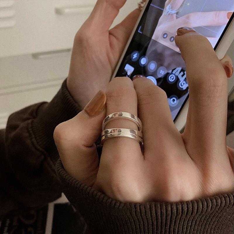 Exquisite Geometric Layered Design Ring In 925 Sterling Silver For Women Trendy