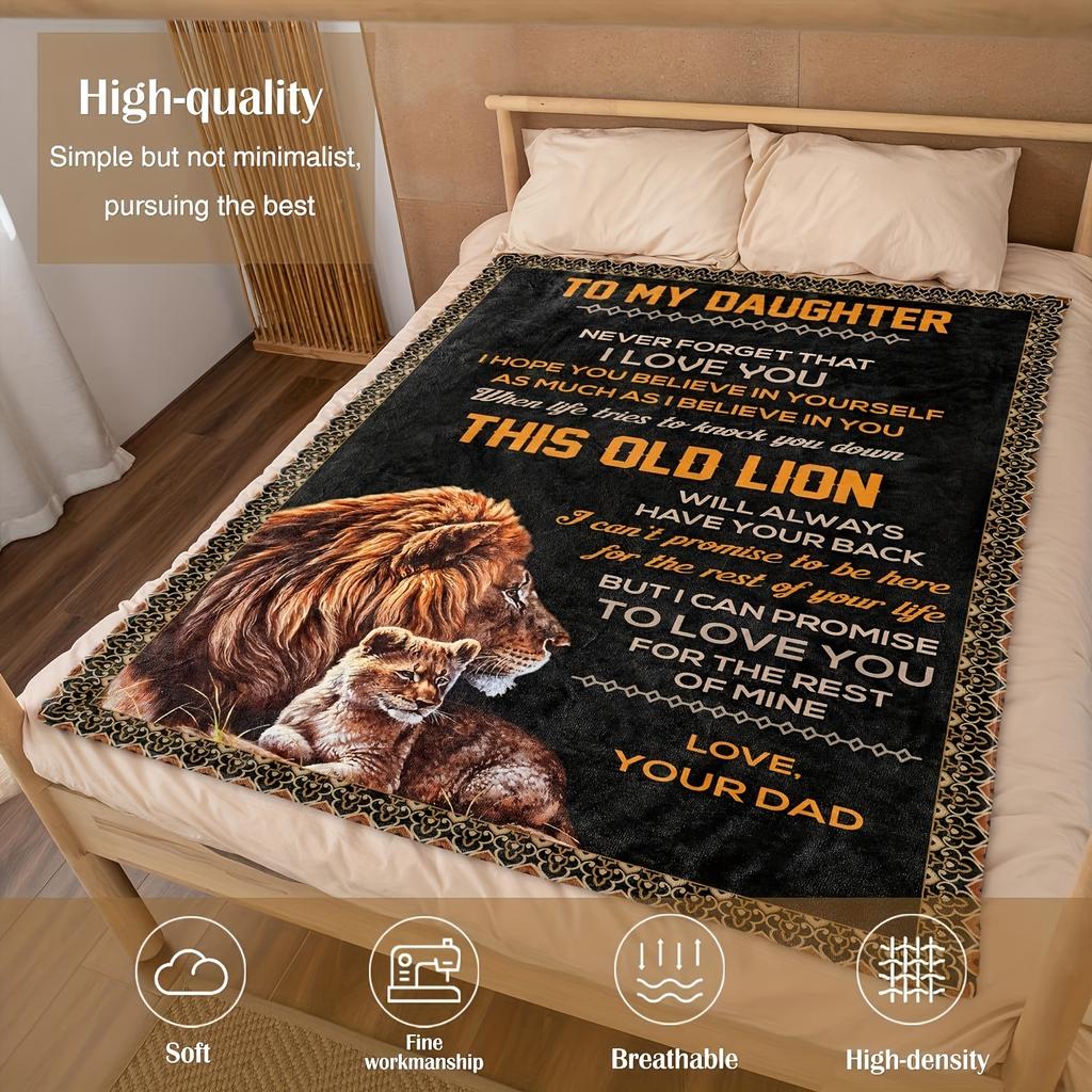 1pc Daughter Blanket From Dad, Birthday Gifts For Daughter From Dad, Adult Daughter Lion Throw Blanket, To My Daughter Lion Blanket Gifts From Dad