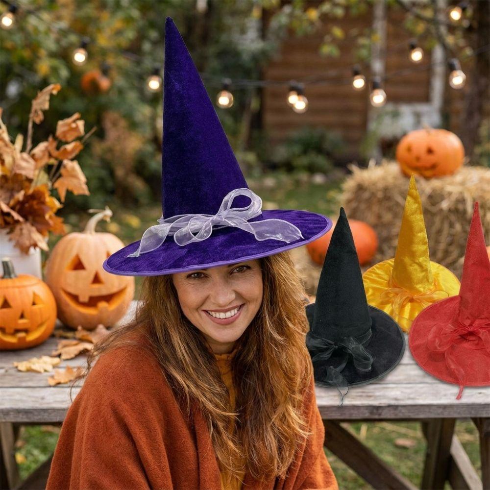 with Lace Halloween Witch Hat Gothic Pointed Mage Hat Funny Halloween Decor Hat  Halloween Party