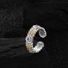 Korean Elegant Vintage Style Adjustable Open Copper Ring With Sparkling Zirconia For Women
