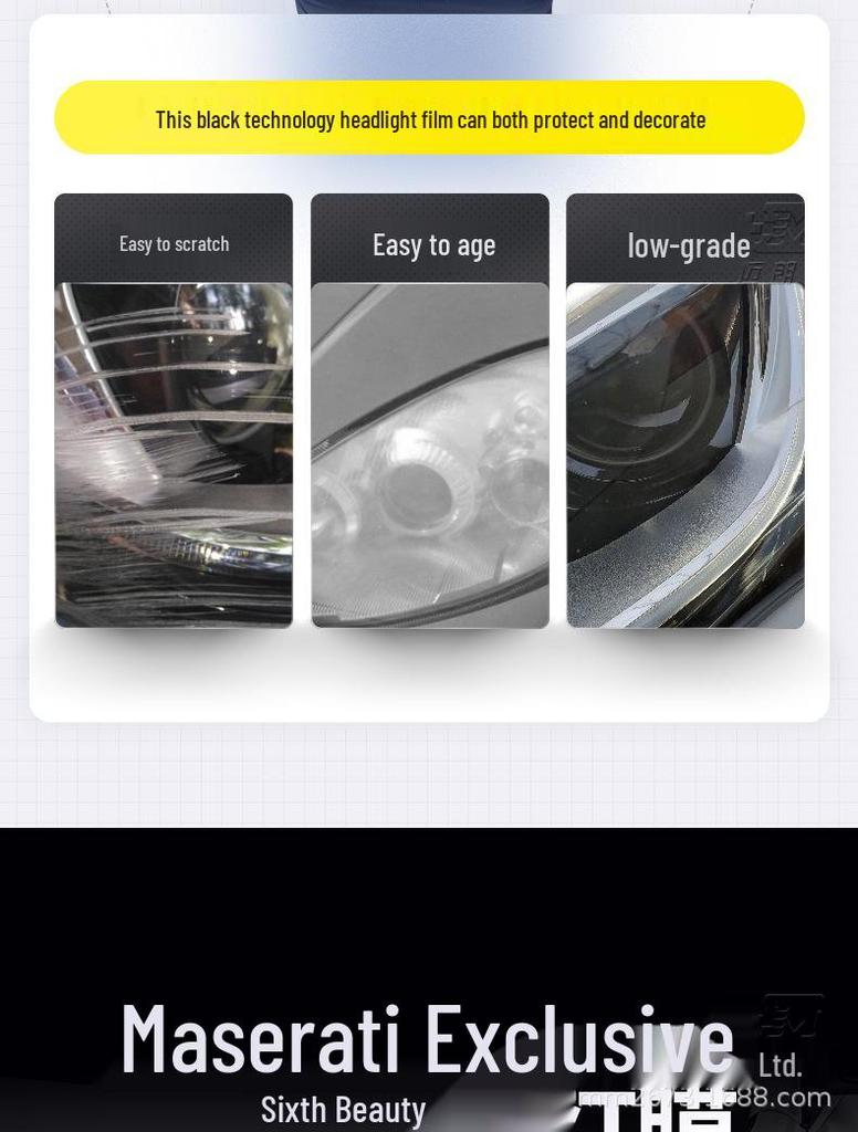 Smoked Black Headlight Film for Maserati Ghibli Levante – TPU Protective Sticker Modification