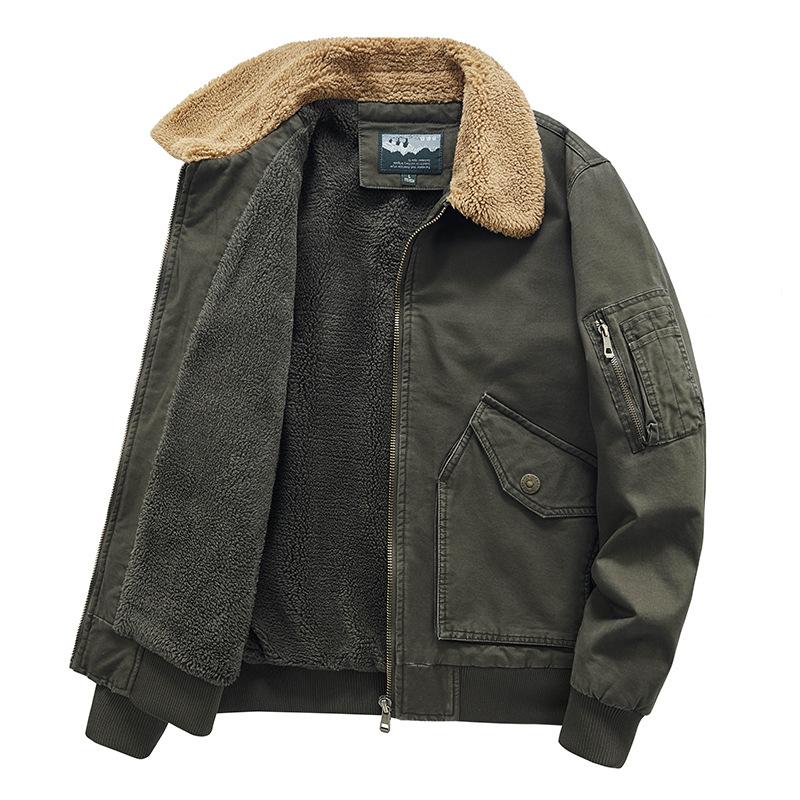 New Men's Jackets In Autumn and Winter Cotton-padded Jacket Washing Tooling Multi-pocket Padded Cashmere Men's Lambswool Coat.