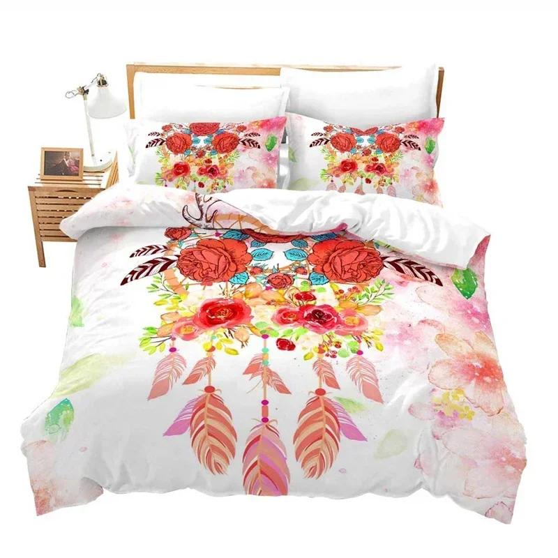 Dreamcatcher White Bohemian Bedding Set Single Twin Double Queen King Cal King Size Bed Linen Set