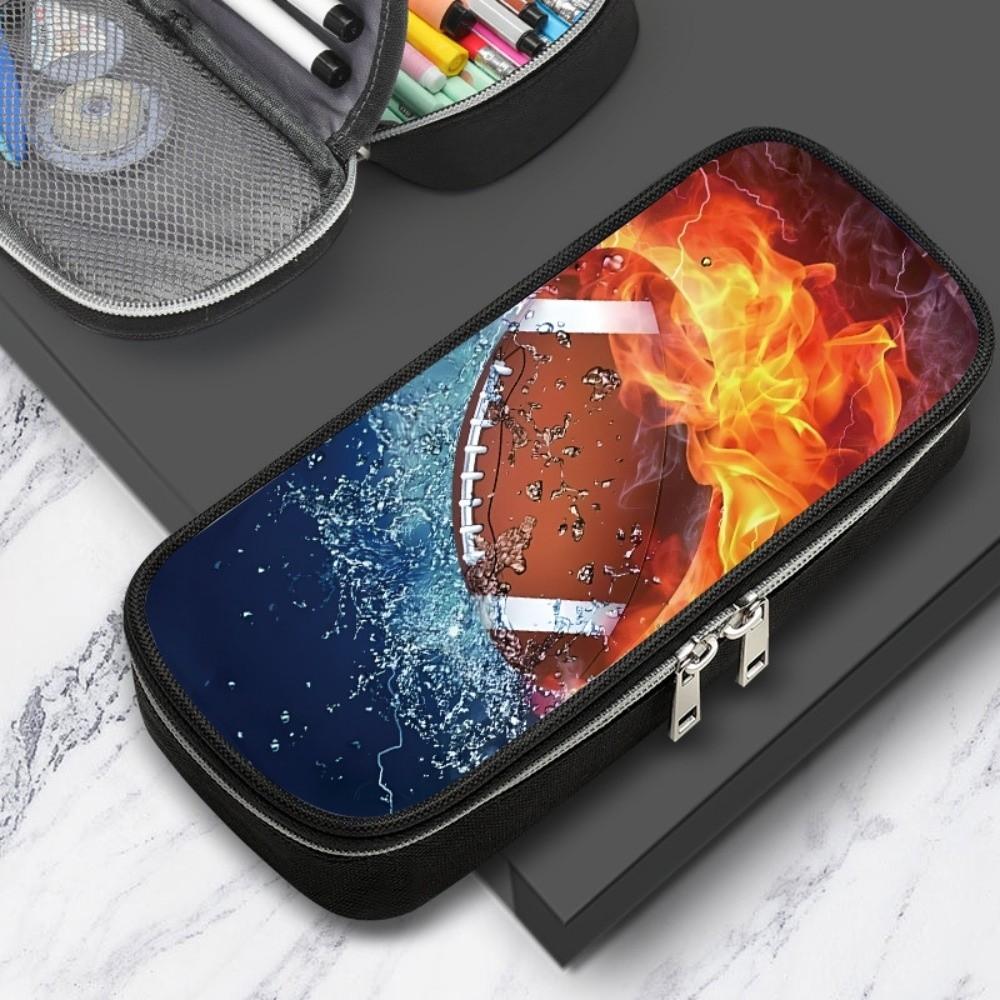 Durable Polyester Pencil Case Soccer Pattern with Zipper Soccer Pattern Pen Bag Sports Theme Multifunction Bag