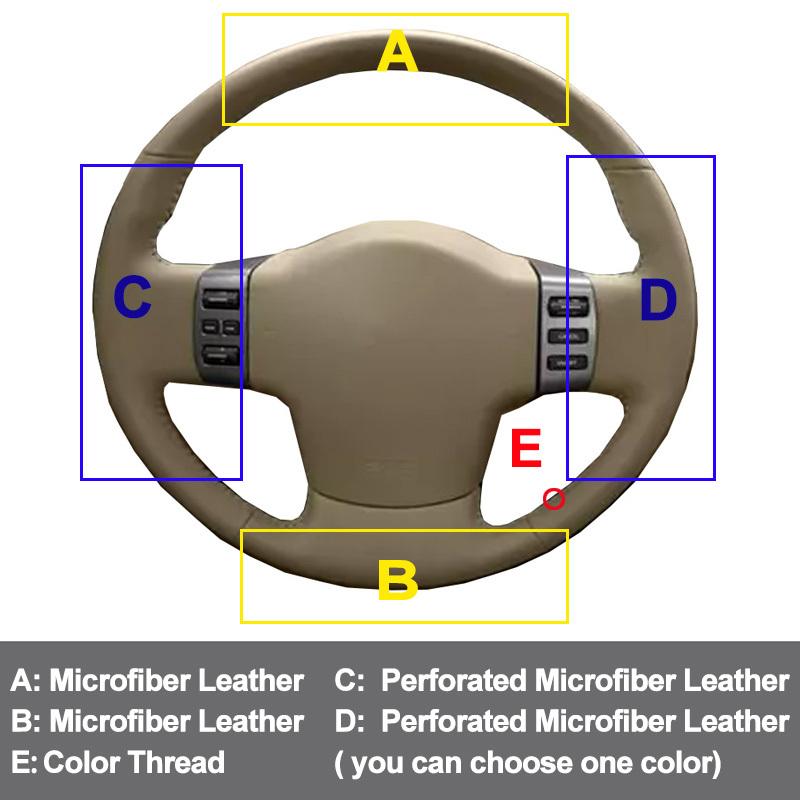 Car Auto Braid On Steering Wheel Cover Wrap for Nissan Armada 2004-2014 2015 Dark Gray Grey Biege Black Steering-Wheel Protector