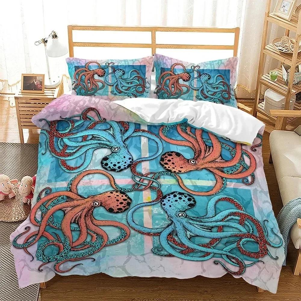 Octopus Sea Turtle Colourful Animal Marine Life Duvet Cover Bedding Set Comforter Linen Pillowcases Single Double King Queen