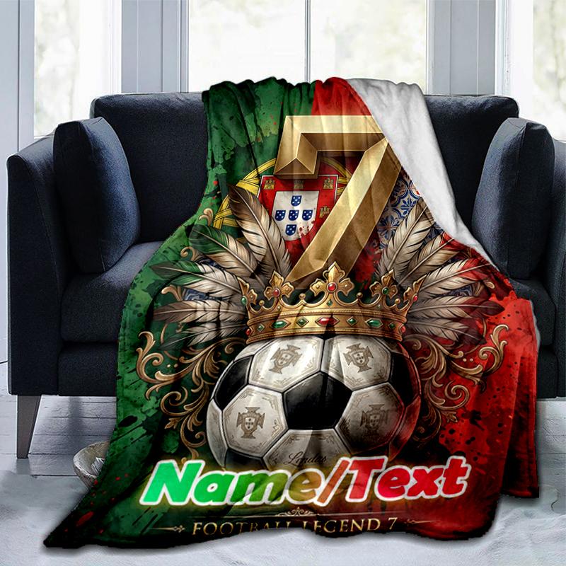 1PC Custom Name Portugal Football Legend outdooor Flannel blankets Throw Blanket All-Season Throw Gift Bedspread for Couch, Bed, Camping Holiday Birth