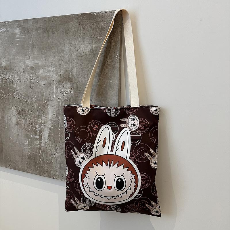 New Labubu Shoulder Eco-friendly Bag Canvas Bag Casual Shoulder Bag Shopping Bag Internet Famous Bag Cartoon