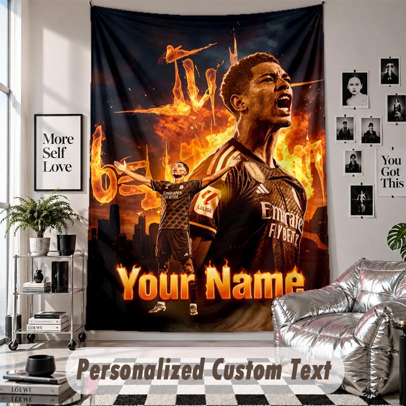 Wall Hanging Tapestry With Custom Name & Text, Jude Bellingham Decorative Tapestry For Bedroom