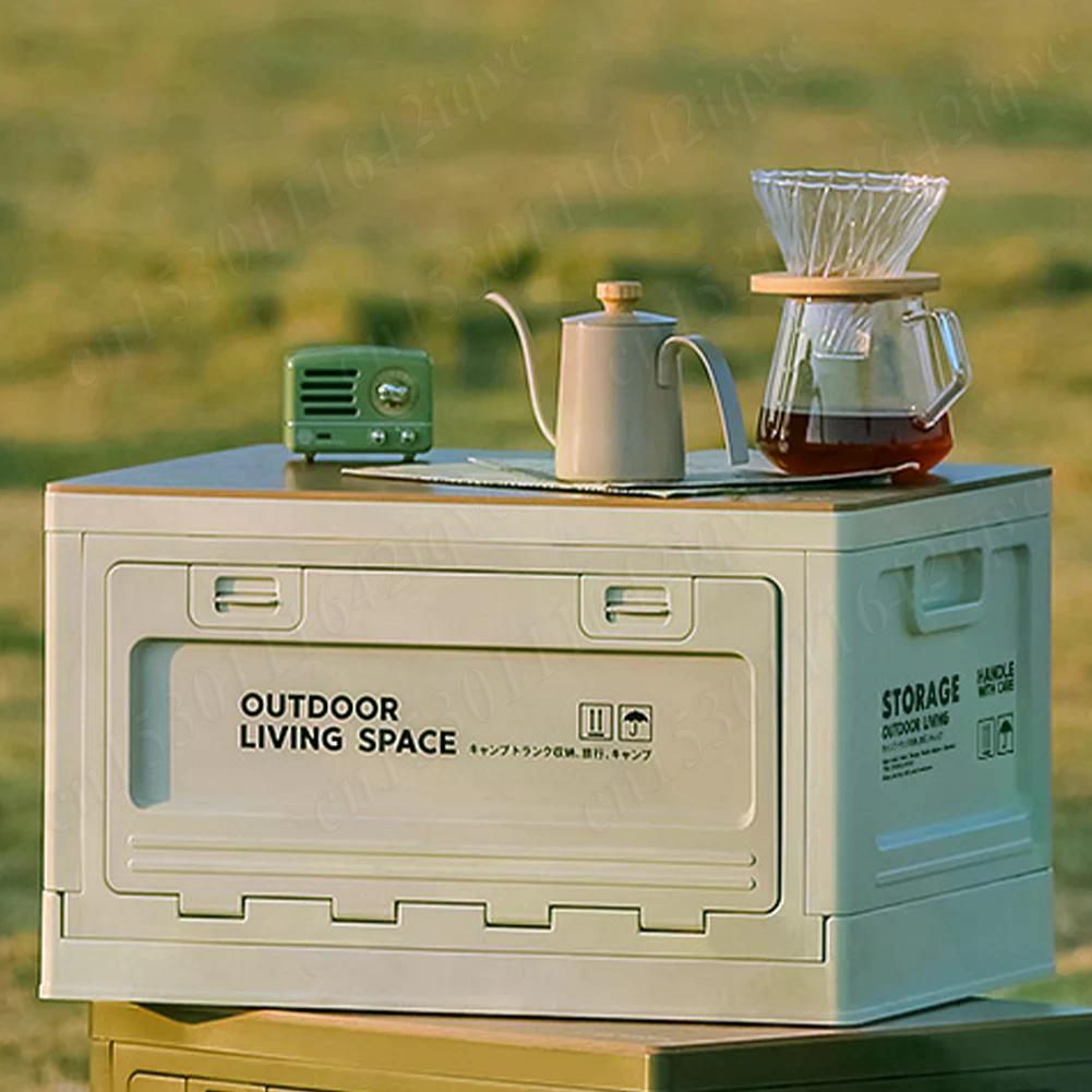 27L Camping Storage Box Large Capacity Folding Picnic Box Lightweight Outdoor Bench Chopping Board for Tableware Storage