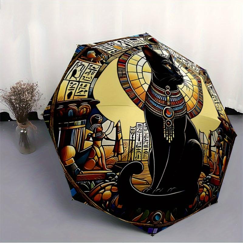 1pc Egyptian Cat Auto Open/close, All-Season Portable Folding Umbrella for Women & Men, Travel, Everyday, Formal Events - Compact Luxury Parasol, Outd