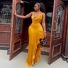 K10440 Women's Cowl Neck Halter Dress Sexy Backless Ruffle Bodycon Party Club Cocktail Gown
