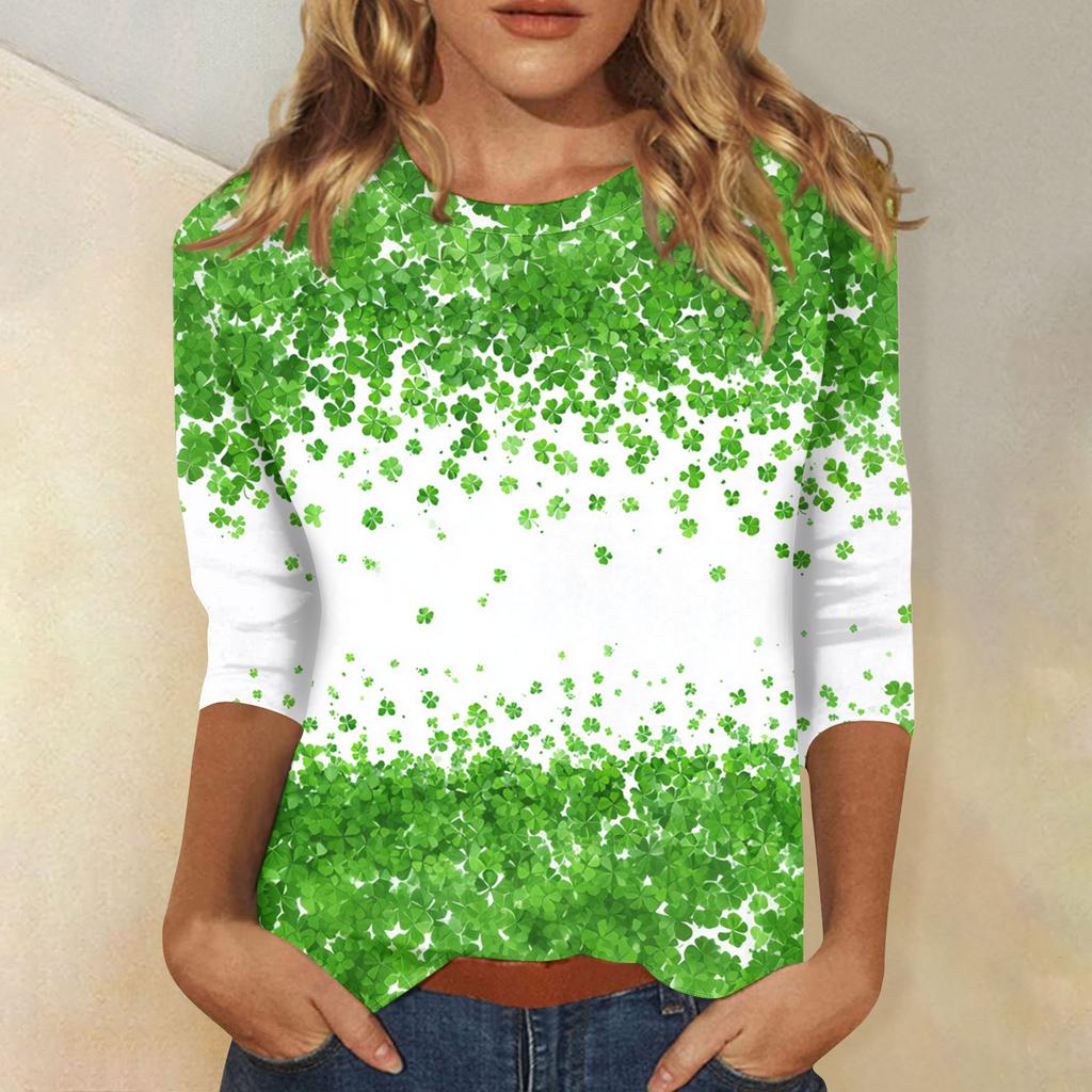 Damenoberteile Dreiviertelarmshirt Rundhalsausschnitt Lockeres Freizeitshirt Druck T-Shirt